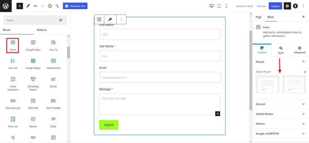 Add form block