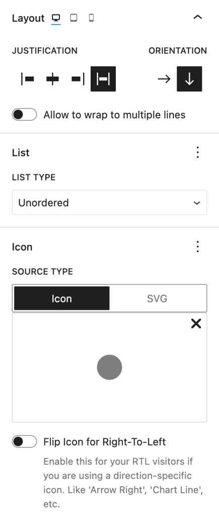 List Settings Panel